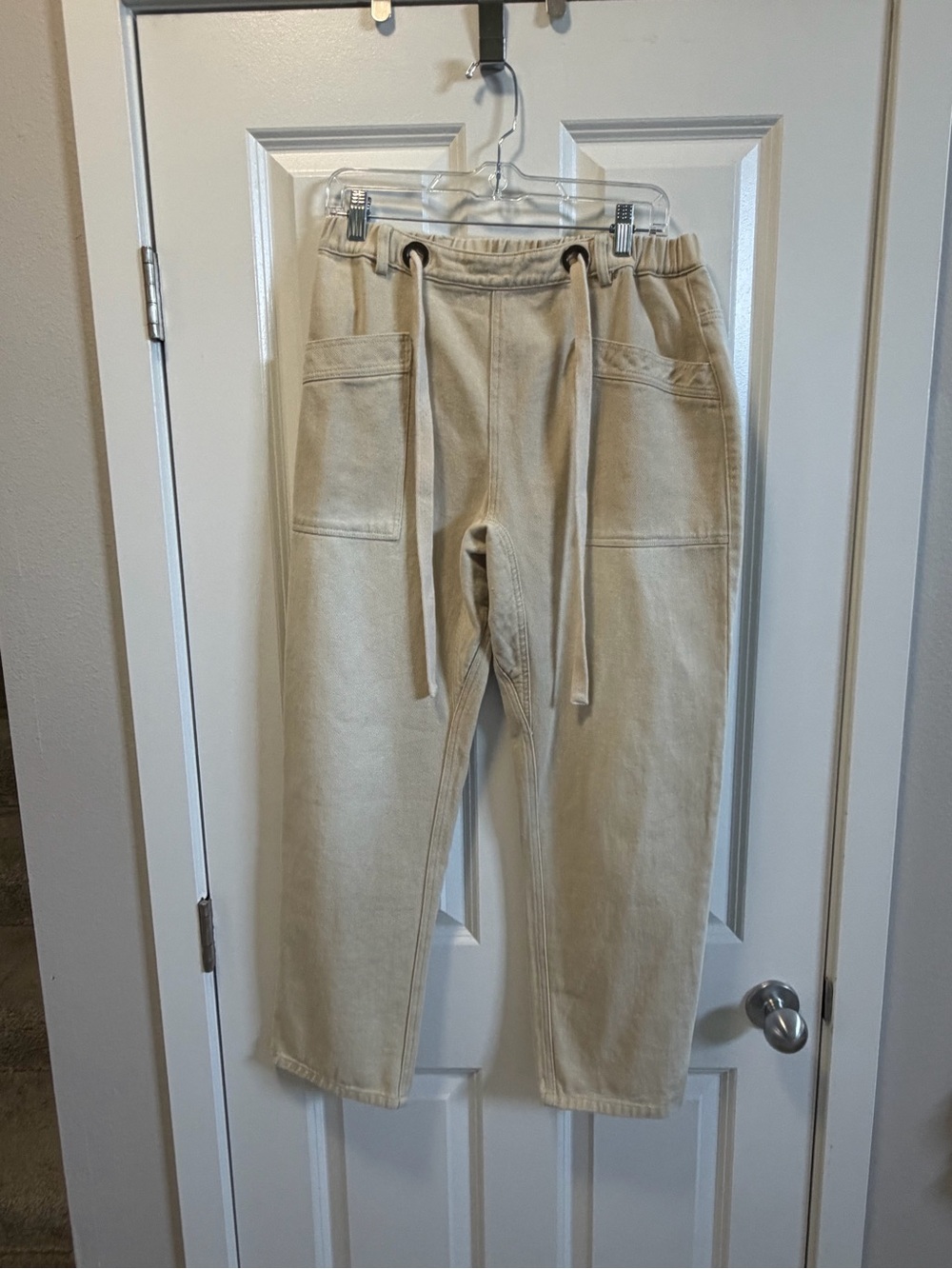 So Me beige drawstring, barrel, jeans, new tags